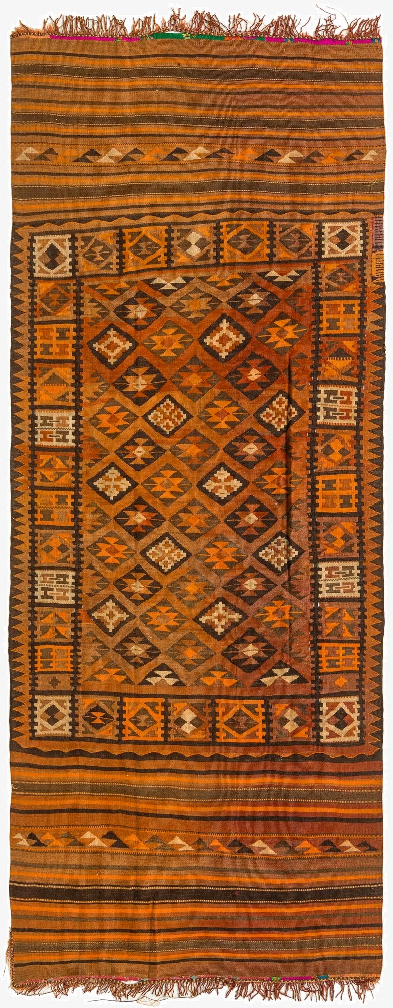  4' 2 x 10' 7  Hand Woven Kilim Fars Wool Runner Rug
