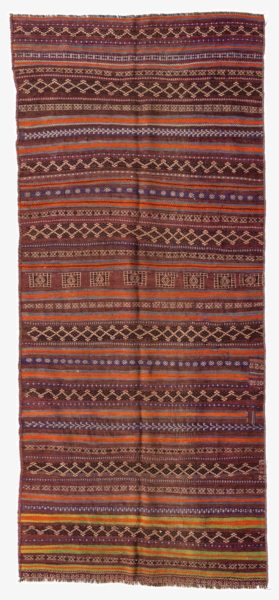  4' 5 x 10' 1  Hand Woven Kilim Fars Wool Runner Rug
