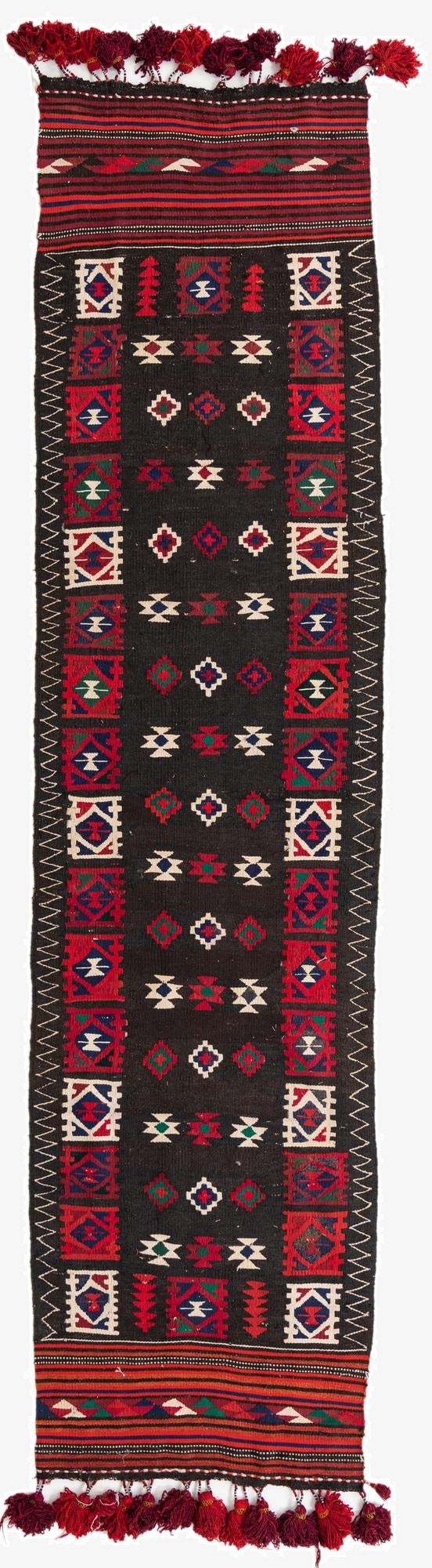  3' 1 x 12' 3  Hand Knotted Kilim Fars Persian Wool Runner Rug