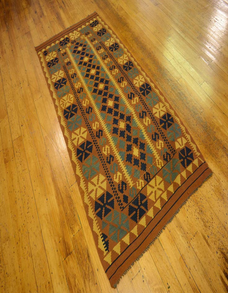 Detail image of  3' 5 x 6' 8  Hand Woven Kilim Maymana Wool Runner Rug