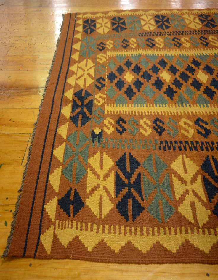 Detail image of  3' 5 x 6' 8  Hand Woven Kilim Maymana Wool Runner Rug
