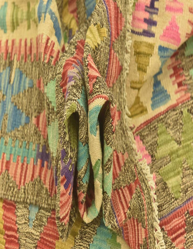 Detail image of  3' 4 x 6' 8  Hand Woven Kilim Maymana Wool Runner Rug