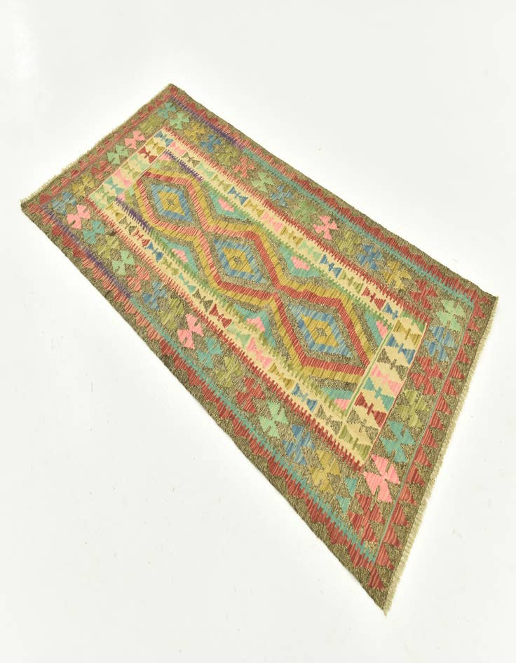 Detail image of  3' 4 x 6' 8  Hand Woven Kilim Maymana Wool Runner Rug