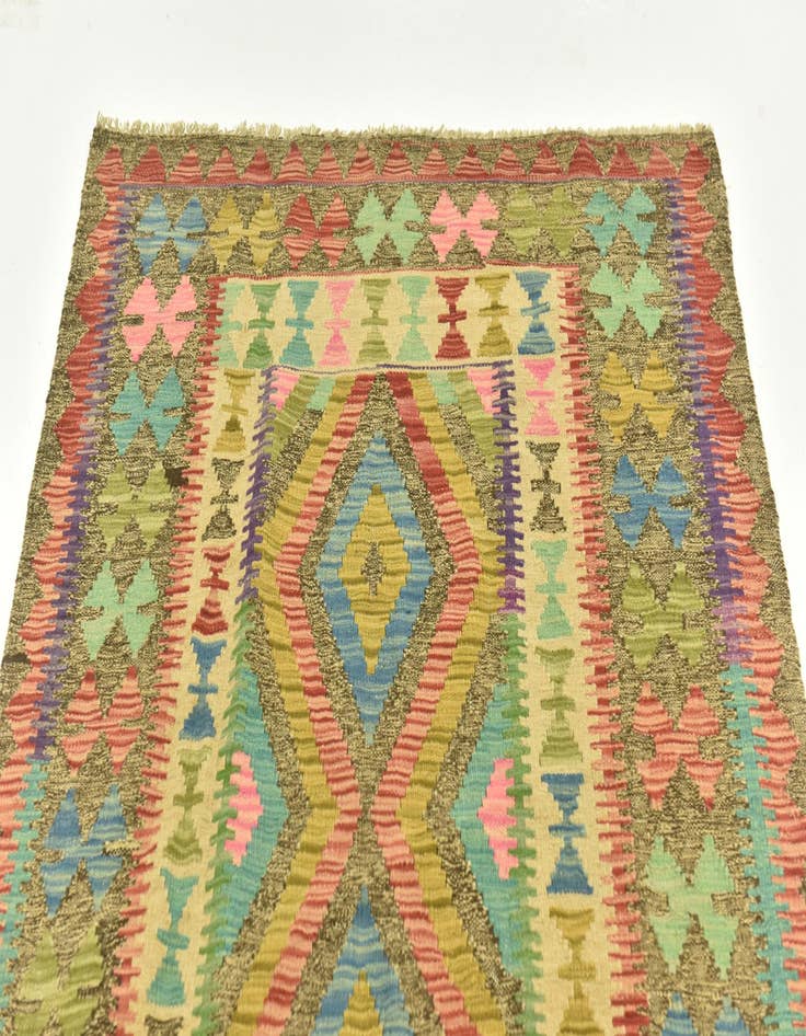 Detail image of  3' 4 x 6' 8  Hand Woven Kilim Maymana Wool Runner Rug