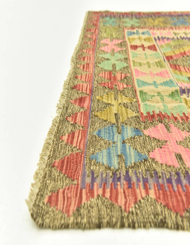 Detail image of  3' 4 x 6' 8  Hand Woven Kilim Maymana Wool Runner Rug