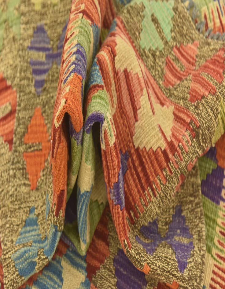 Detail image of  3' 3 x 6' 8  Hand Woven Kilim Maymana Wool Runner Rug