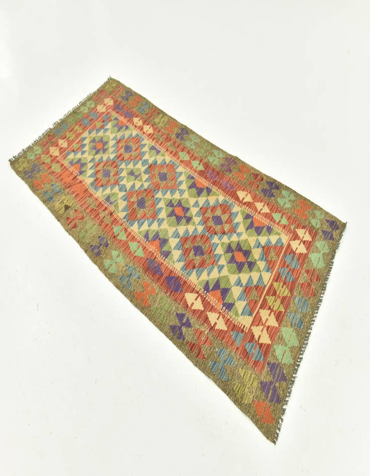 Detail image of  3' 3 x 6' 8  Hand Woven Kilim Maymana Wool Runner Rug