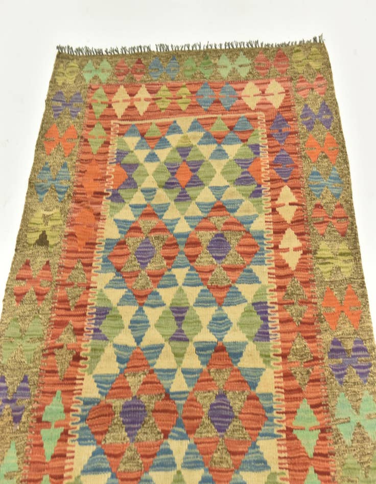 Detail image of  3' 3 x 6' 8  Hand Woven Kilim Maymana Wool Runner Rug
