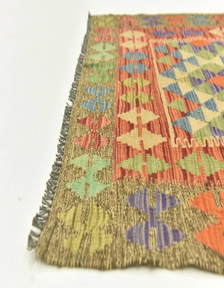 Detail image of  3' 3 x 6' 8  Hand Woven Kilim Maymana Wool Runner Rug