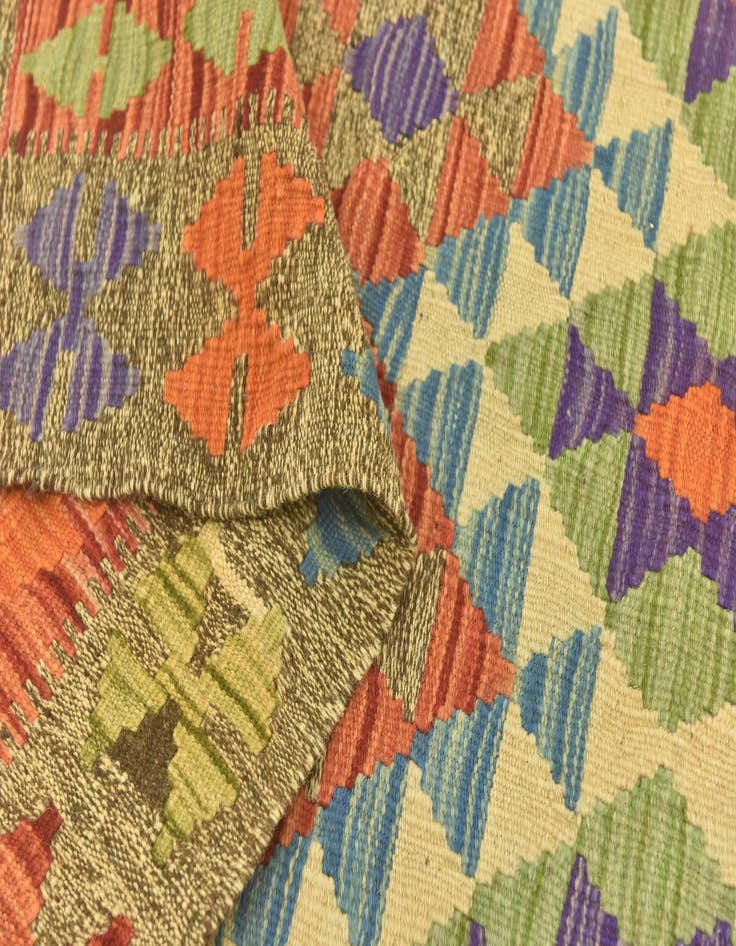 Detail image of  3' 3 x 6' 8  Hand Woven Kilim Maymana Wool Runner Rug
