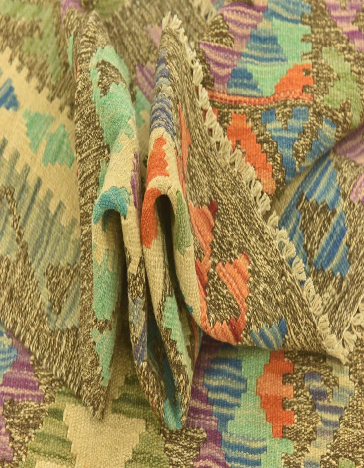 Detail image of  3' 1 x 6' 6  Hand Woven Kilim Maymana Wool Runner Rug