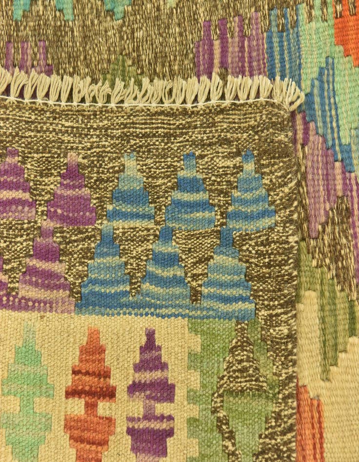 Detail image of  3' 1 x 6' 6  Hand Woven Kilim Maymana Wool Runner Rug