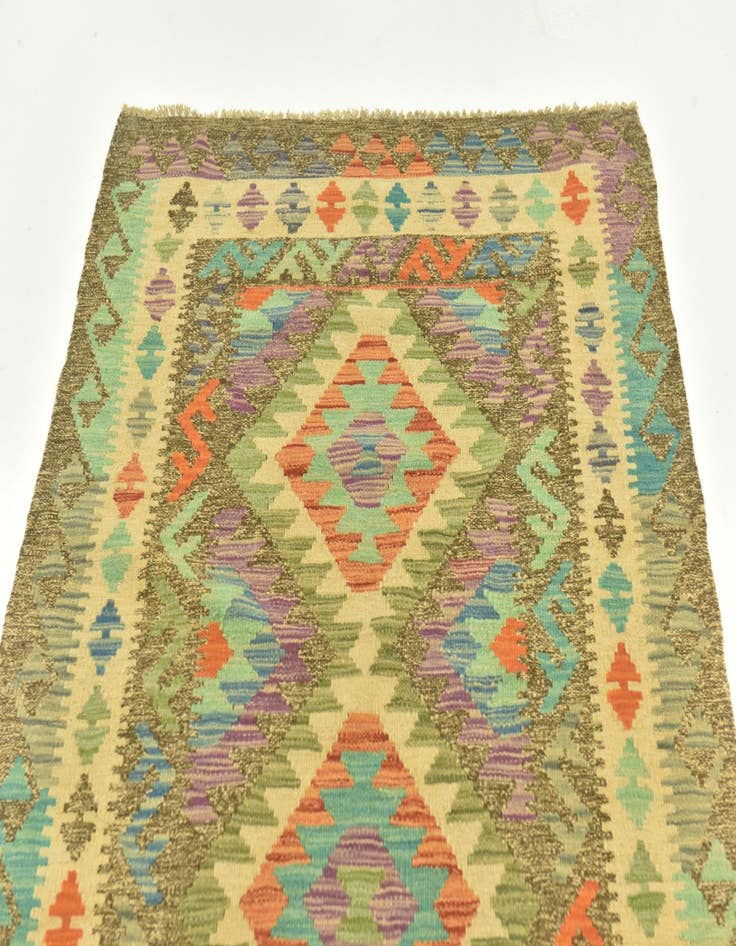 Detail image of  3' 1 x 6' 6  Hand Woven Kilim Maymana Wool Runner Rug