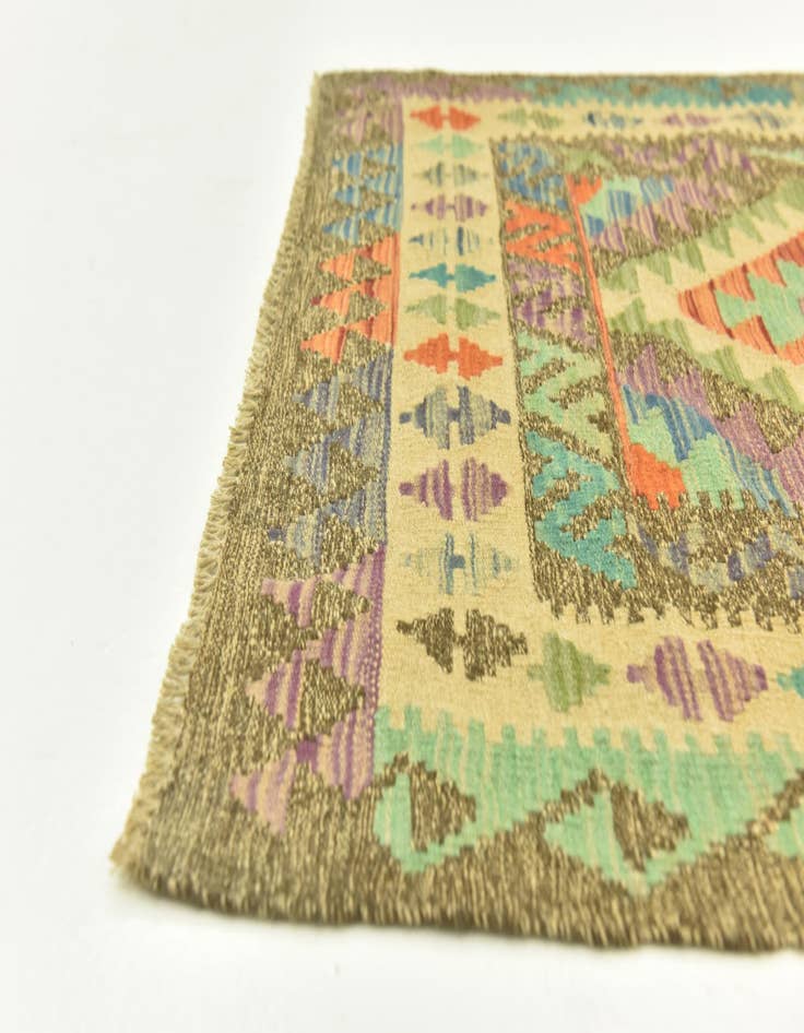 Detail image of  3' 1 x 6' 6  Hand Woven Kilim Maymana Wool Runner Rug