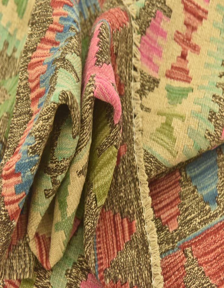 Detail image of  3' 4 x 6' 6  Hand Woven Kilim Maymana Wool Runner Rug