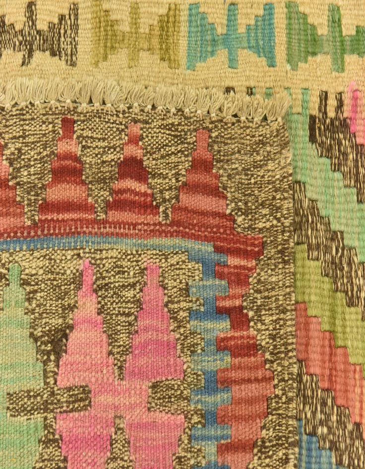Detail image of  3' 4 x 6' 6  Hand Woven Kilim Maymana Wool Runner Rug