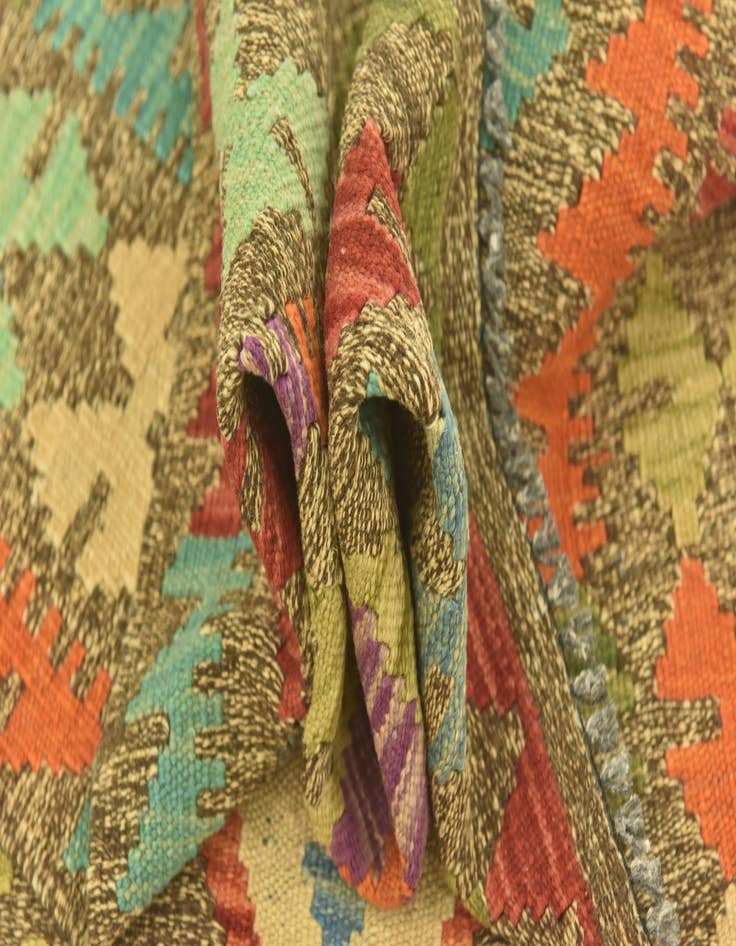 Detail image of  3' 3 x 6' 2  Hand Woven Kilim Maymana Wool Runner Rug