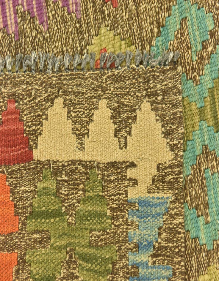 Detail image of  3' 3 x 6' 2  Hand Woven Kilim Maymana Wool Runner Rug