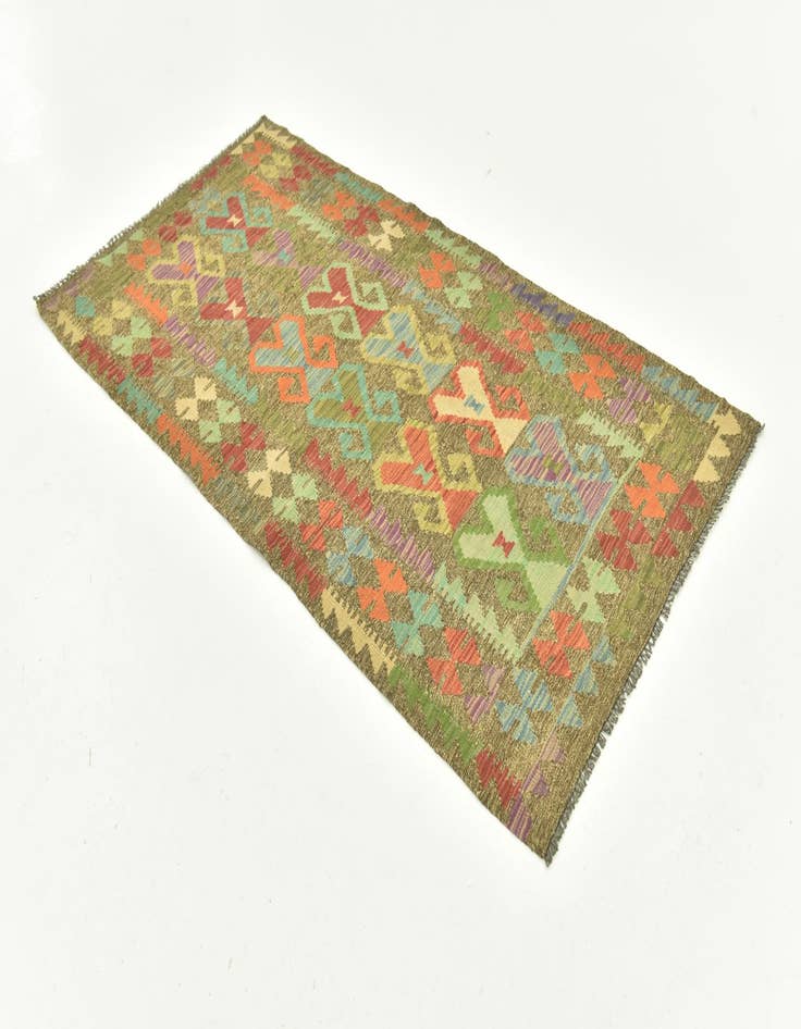 Detail image of  3' 3 x 6' 2  Hand Woven Kilim Maymana Wool Runner Rug