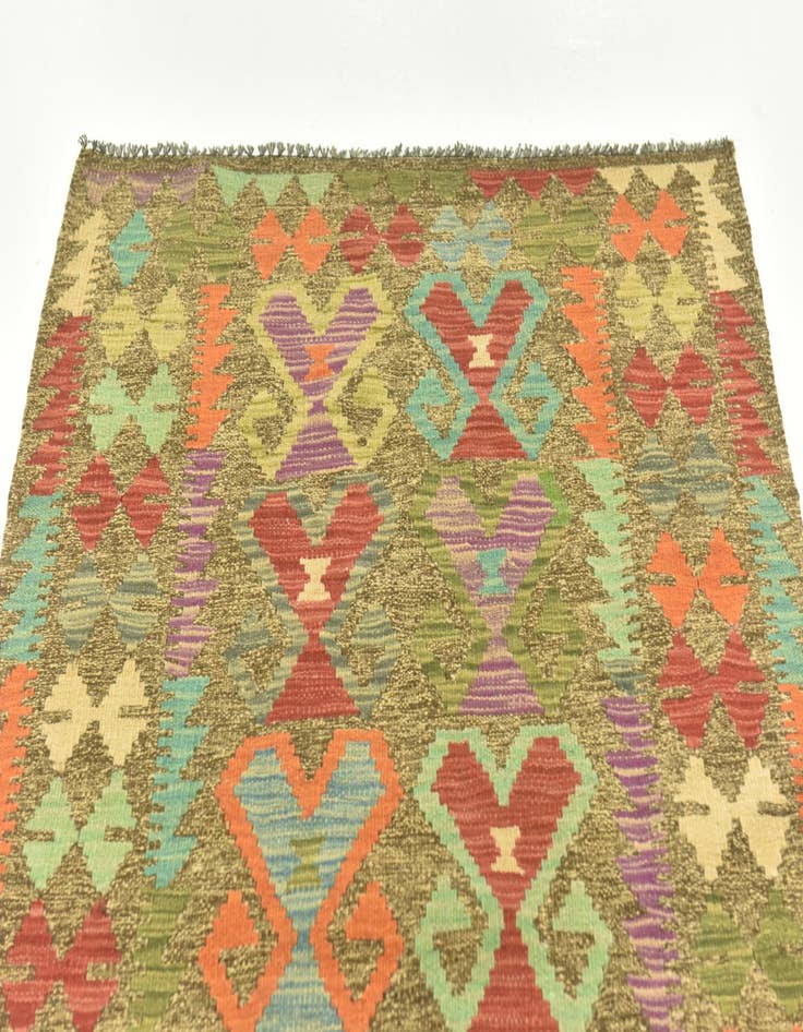 Detail image of  3' 3 x 6' 2  Hand Woven Kilim Maymana Wool Runner Rug