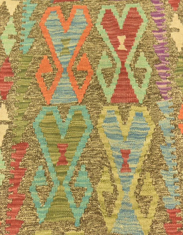 Detail image of  3' 3 x 6' 2  Hand Woven Kilim Maymana Wool Runner Rug