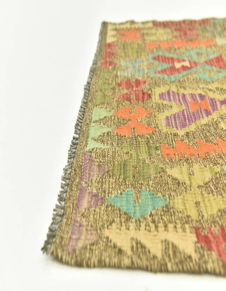 Detail image of  3' 3 x 6' 2  Hand Woven Kilim Maymana Wool Runner Rug