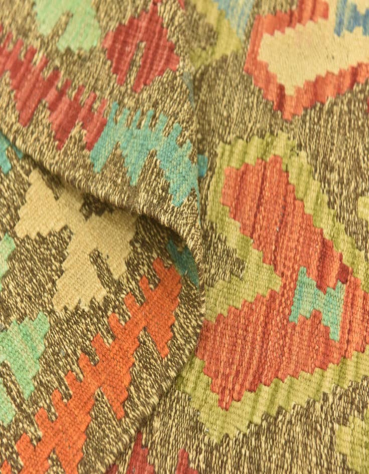 Detail image of  3' 3 x 6' 2  Hand Woven Kilim Maymana Wool Runner Rug
