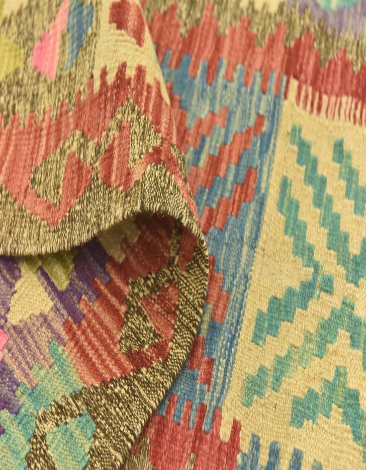 Detail image of  3' 4 x 6' 7  Hand Woven Kilim Maymana Wool Runner Rug