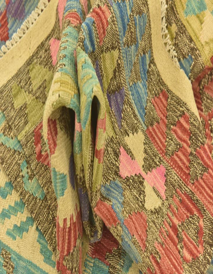 Detail image of  3' 4 x 6' 7  Hand Woven Kilim Maymana Wool Runner Rug