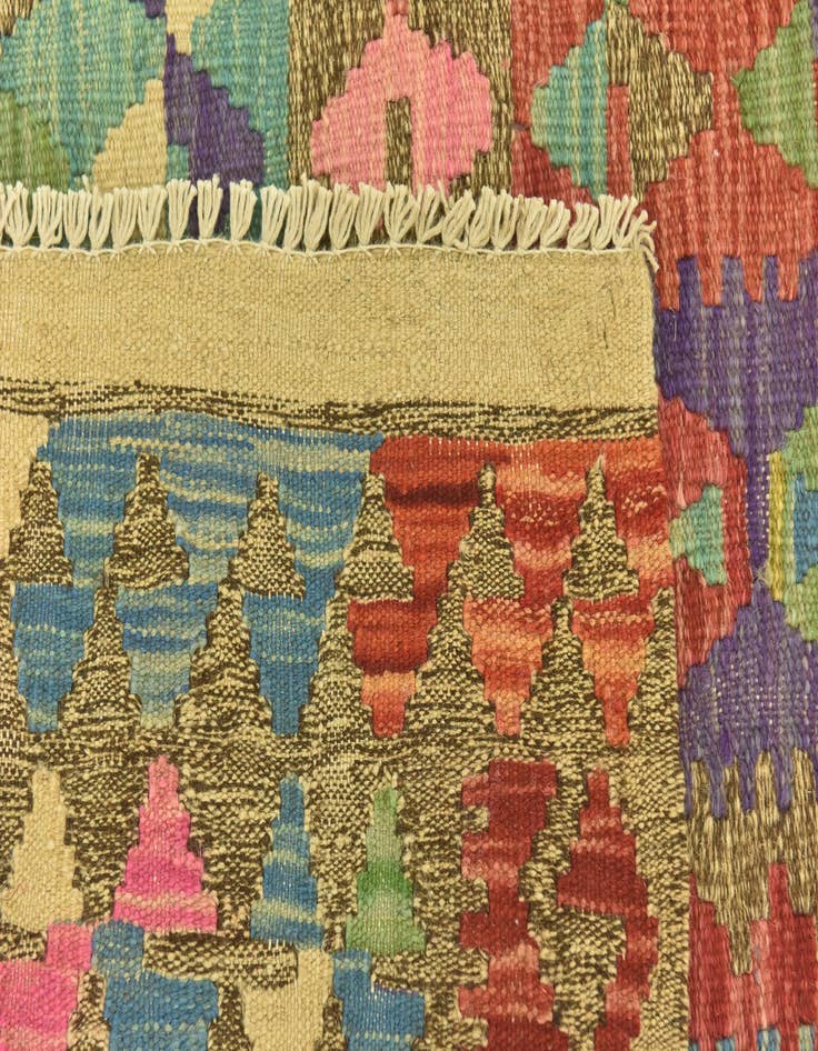 Detail image of  3' 4 x 6' 7  Hand Woven Kilim Maymana Wool Runner Rug