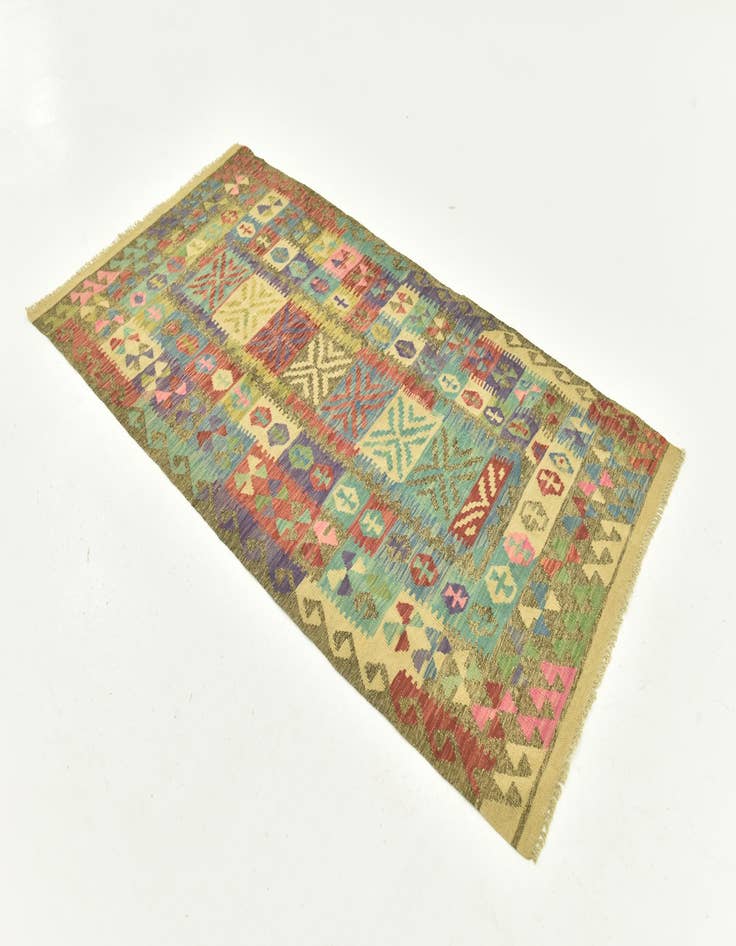 Detail image of  3' 4 x 6' 7  Hand Woven Kilim Maymana Wool Runner Rug