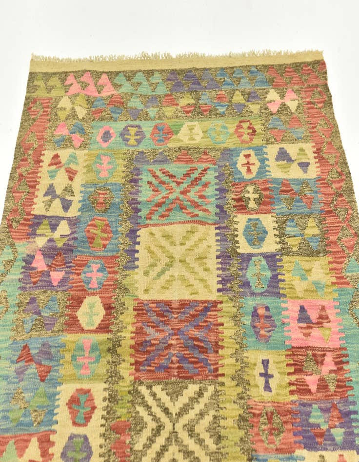 Detail image of  3' 4 x 6' 7  Hand Woven Kilim Maymana Wool Runner Rug