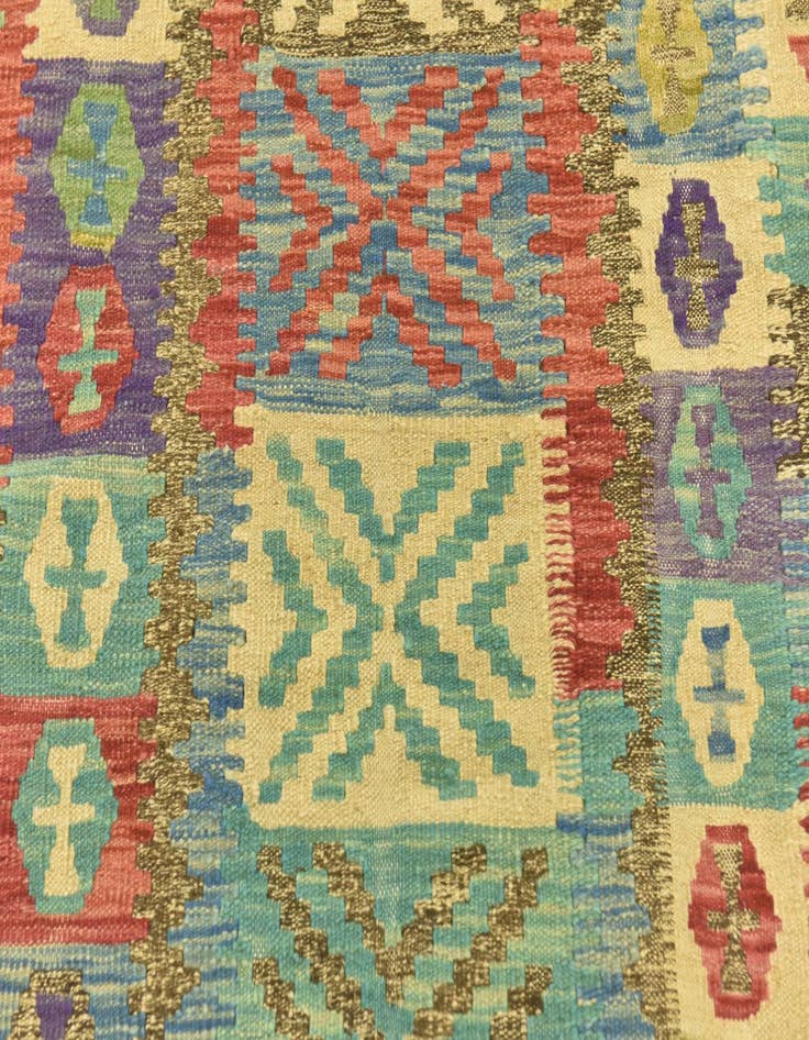 Detail image of  3' 4 x 6' 7  Hand Woven Kilim Maymana Wool Runner Rug
