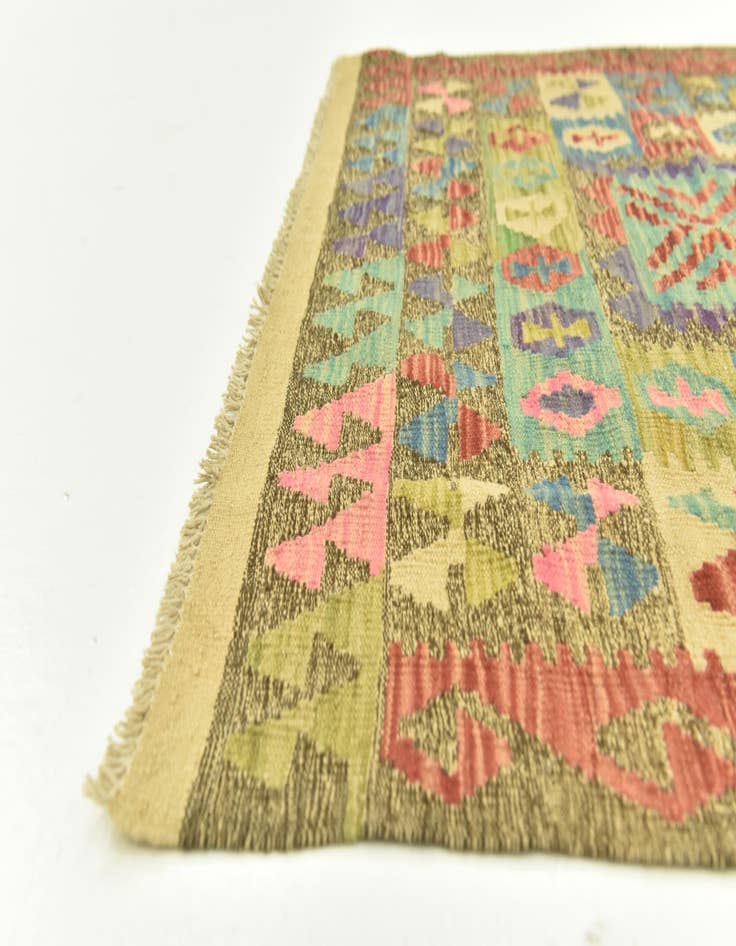 Detail image of  3' 4 x 6' 7  Hand Woven Kilim Maymana Wool Runner Rug