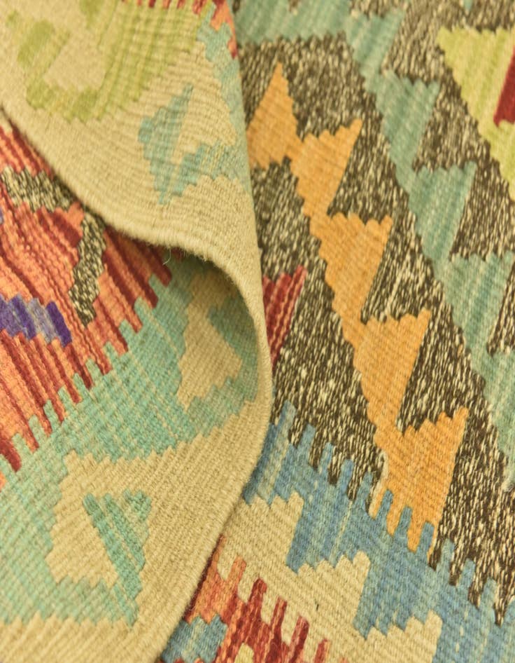 Detail image of  3' 4 x 6' 7  Hand Woven Kilim Maymana Wool Runner Rug