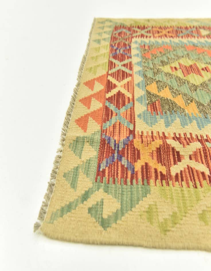 Detail image of  3' 4 x 6' 7  Hand Woven Kilim Maymana Wool Runner Rug