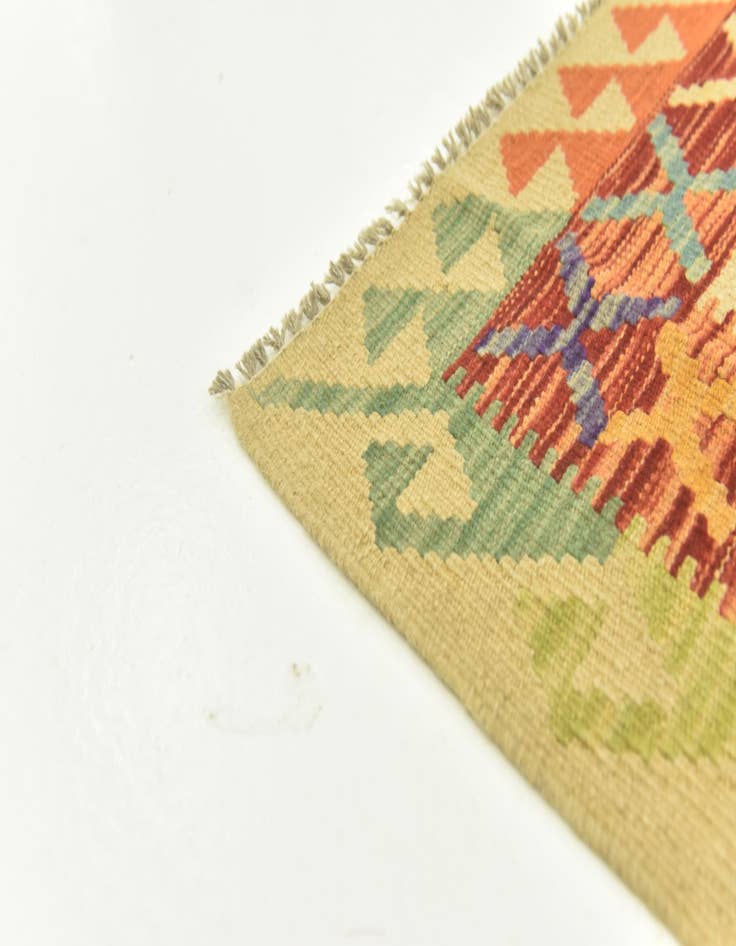 Detail image of  3' 4 x 6' 7  Hand Woven Kilim Maymana Wool Runner Rug