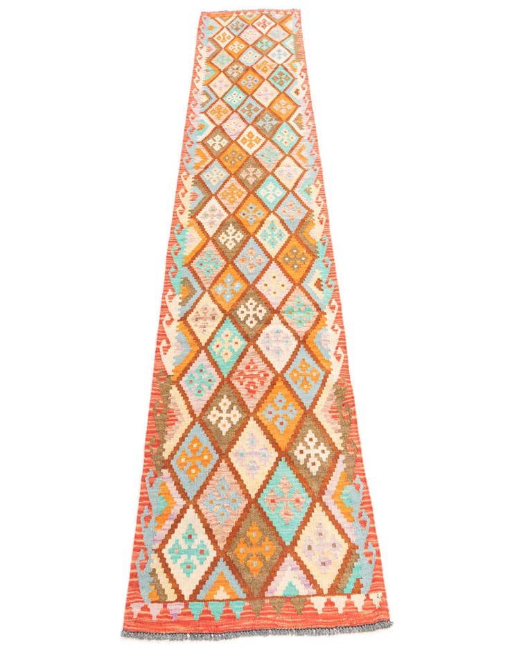 Detail image of  2' 9 x 9' 8  Hand Woven Kilim Maymana Wool Runner Rug