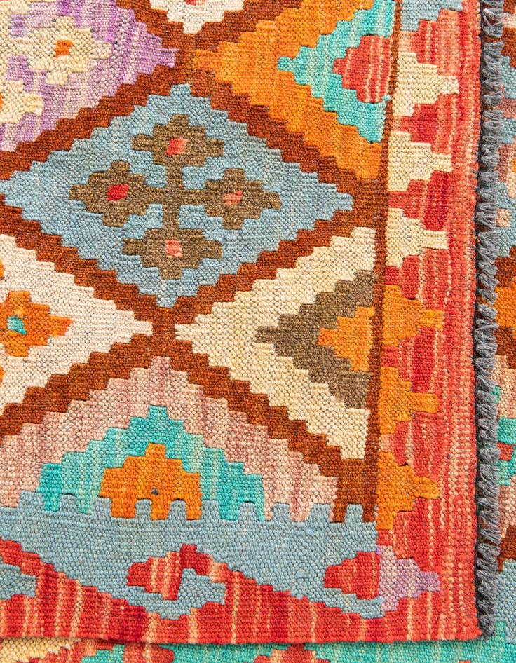 Detail image of  2' 9 x 9' 8  Hand Woven Kilim Maymana Wool Runner Rug