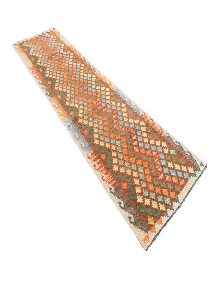 Detail image of  2' 7 x 9' 8  Hand Woven Kilim Maymana Wool Runner Rug