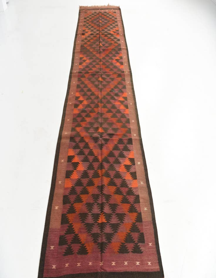 Detail image of  4' 4 x 15'  Hand Woven Kilim Maymana Wool Runner Rug