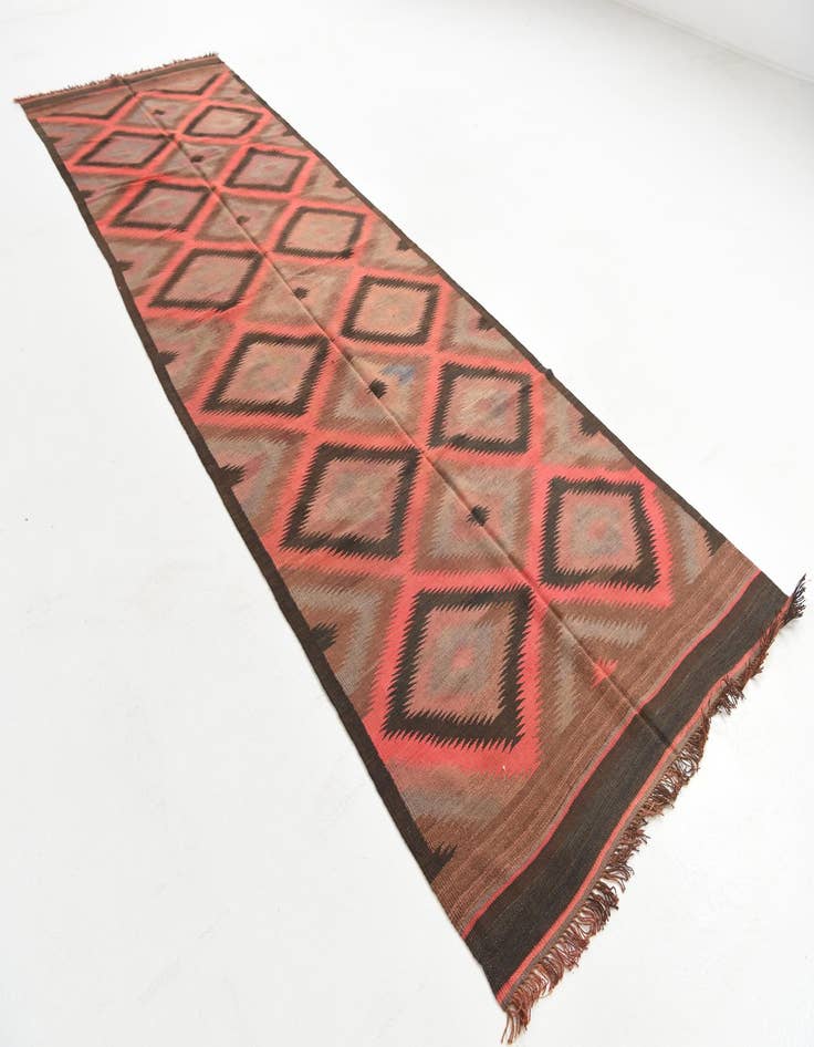 Detail image of  4' 4 x 14' 6  Hand Woven Kilim Maymana Wool Runner Rug