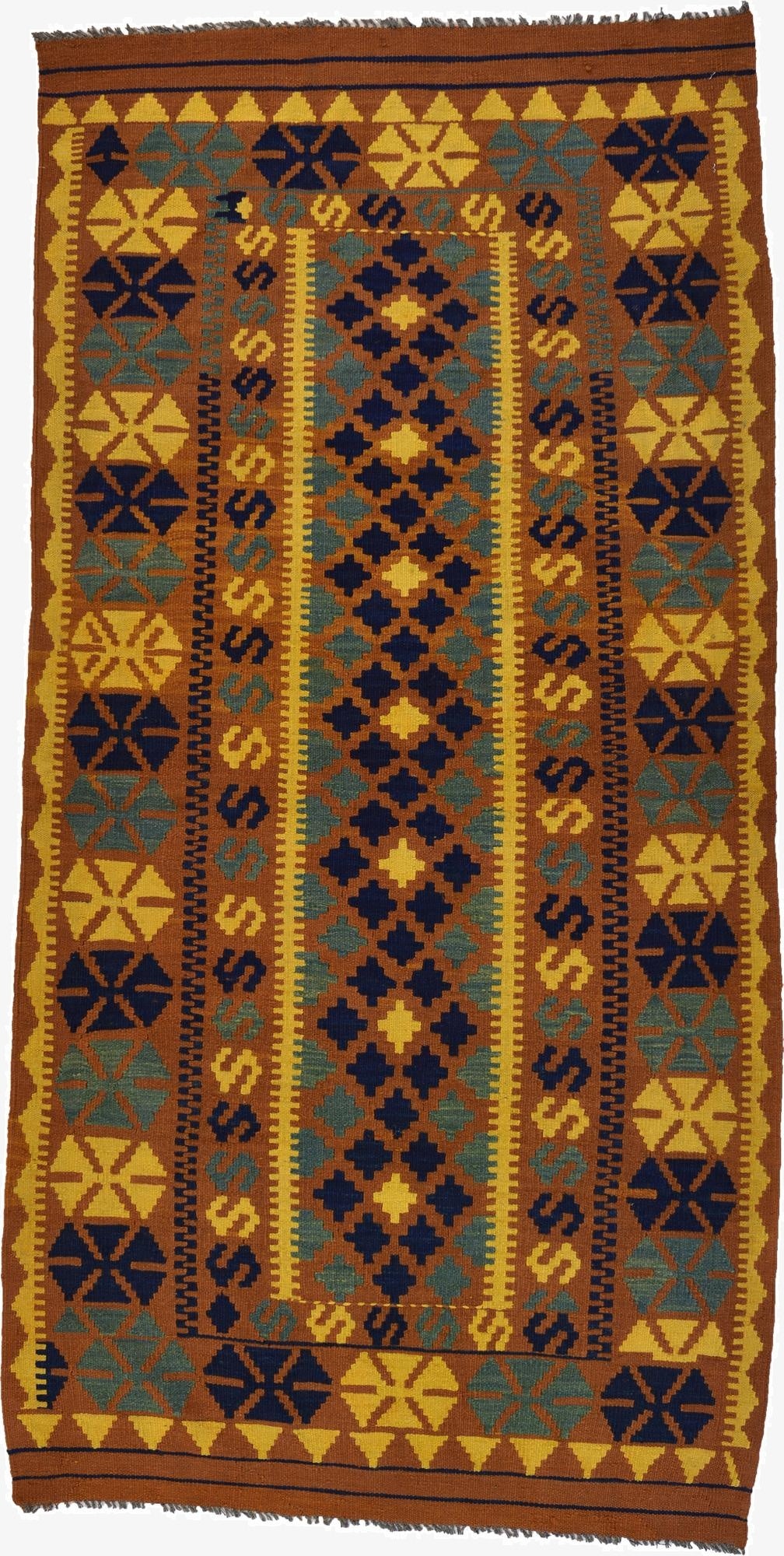  3' 5 x 6' 8  Hand Woven Kilim Maymana Wool Runner Rug
