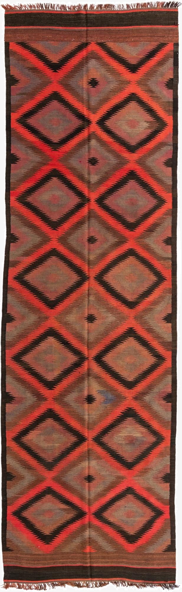  4' 4 x 14' 6  Hand Woven Kilim Maymana Wool Runner Rug