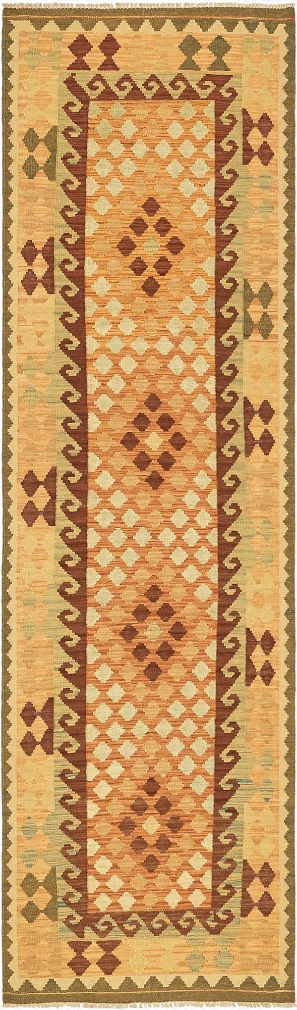  2' 8 x 9' 8  Hand Woven Kilim Maymana Wool Runner Rug