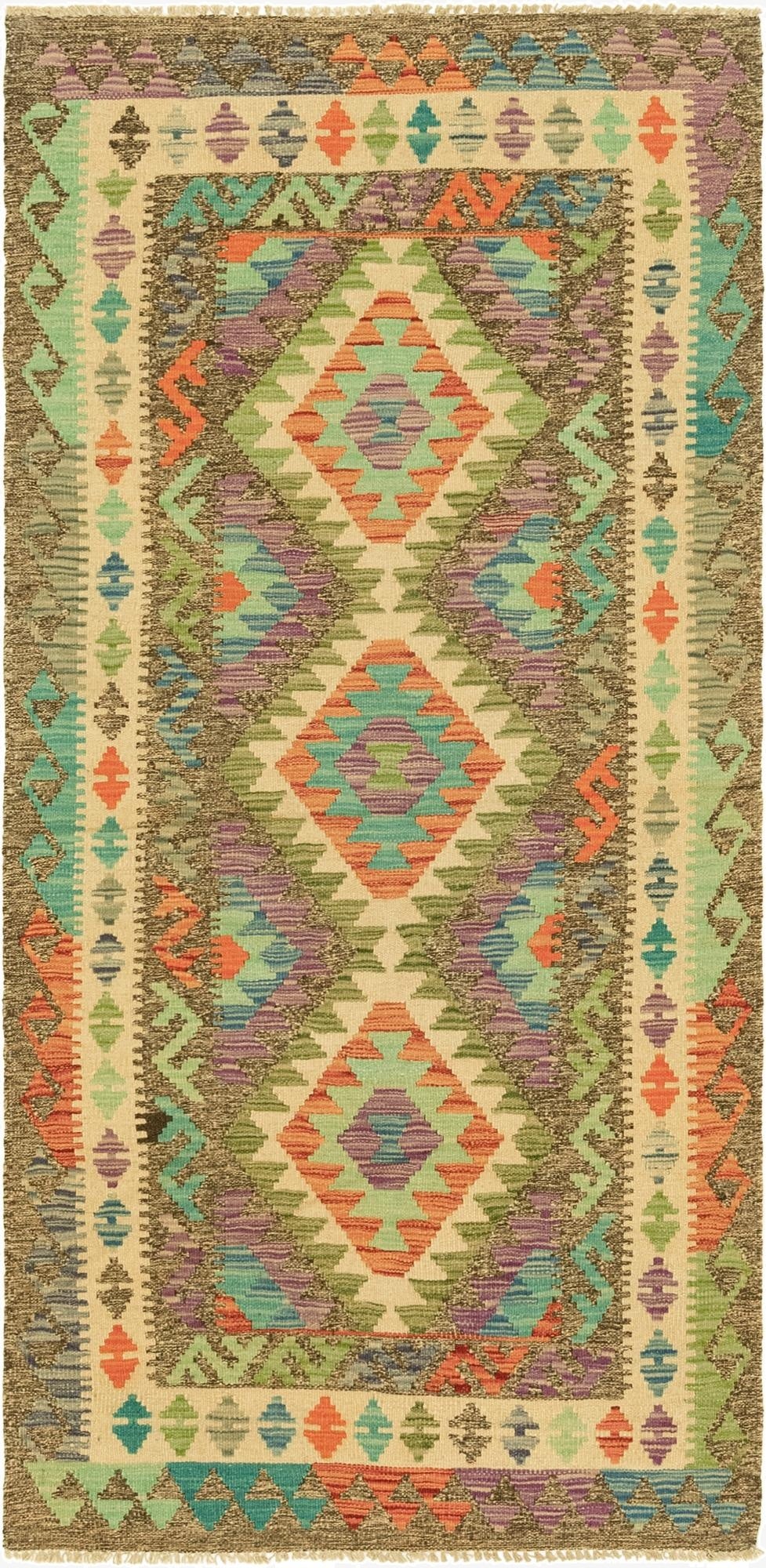  3' 1 x 6' 6  Hand Woven Kilim Maymana Wool Runner Rug