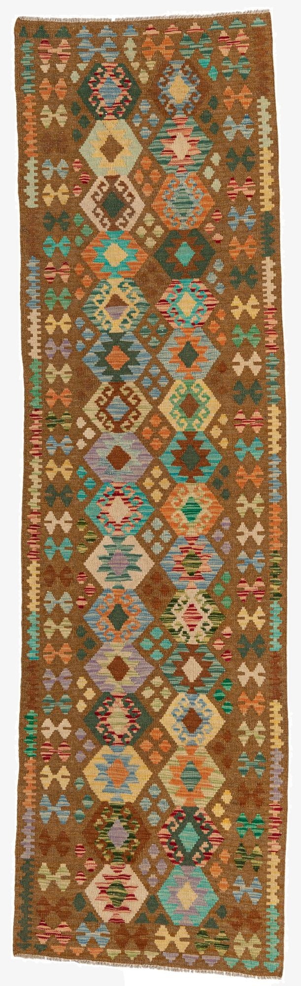  2' 9 x 9' 10  Hand Woven Kilim Maymana Wool Runner Rug