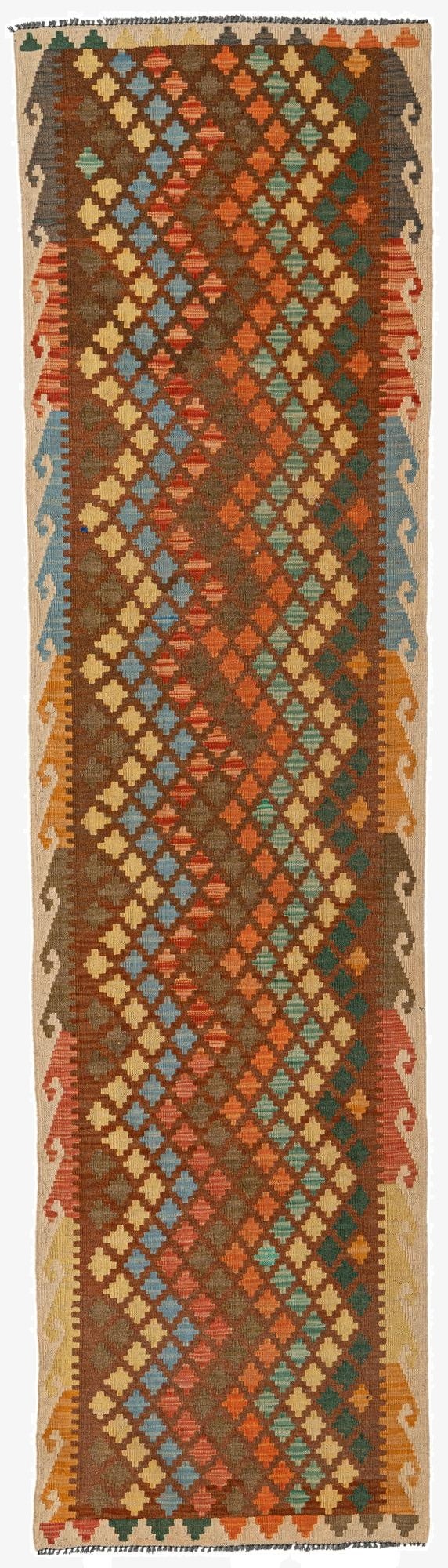  2' 7 x 9' 8  Hand Woven Kilim Maymana Wool Runner Rug