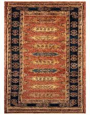 A 10 ft brown and navy Persian runner rug with intricate geometric patterns, ideal for a hallway.