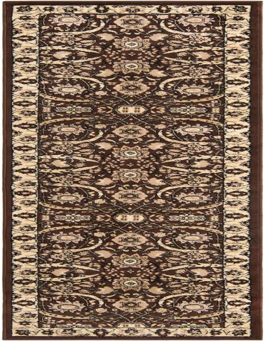 A 10 ft Neda runner rug in rich browns and tans, featuring a traditional botanical pattern, ideal for a hallway.